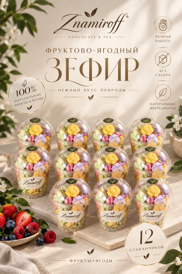 №1 Зефир в стаканчиках без сахара(коробка 12шт по 100гр) в Клинцах